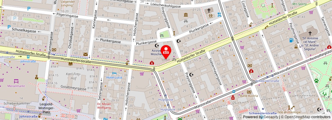 Street map section around the address