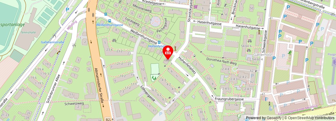 Street map section around the address