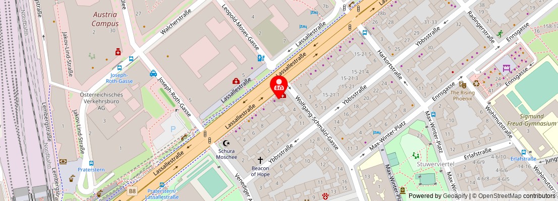 Street map section around the address